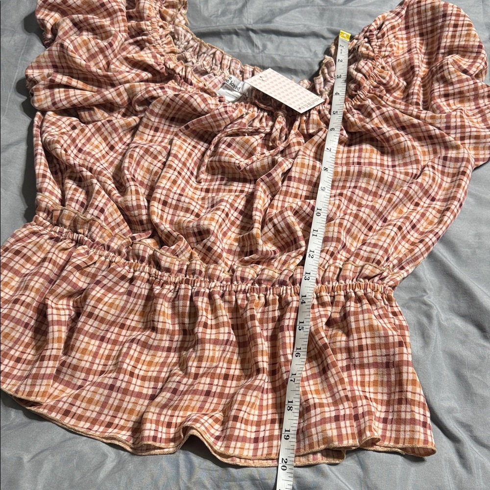 Plaid Ruffle Women's Top - Brown - Picture 5 of 6